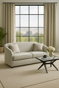 cream pencil pleat curtains in living room